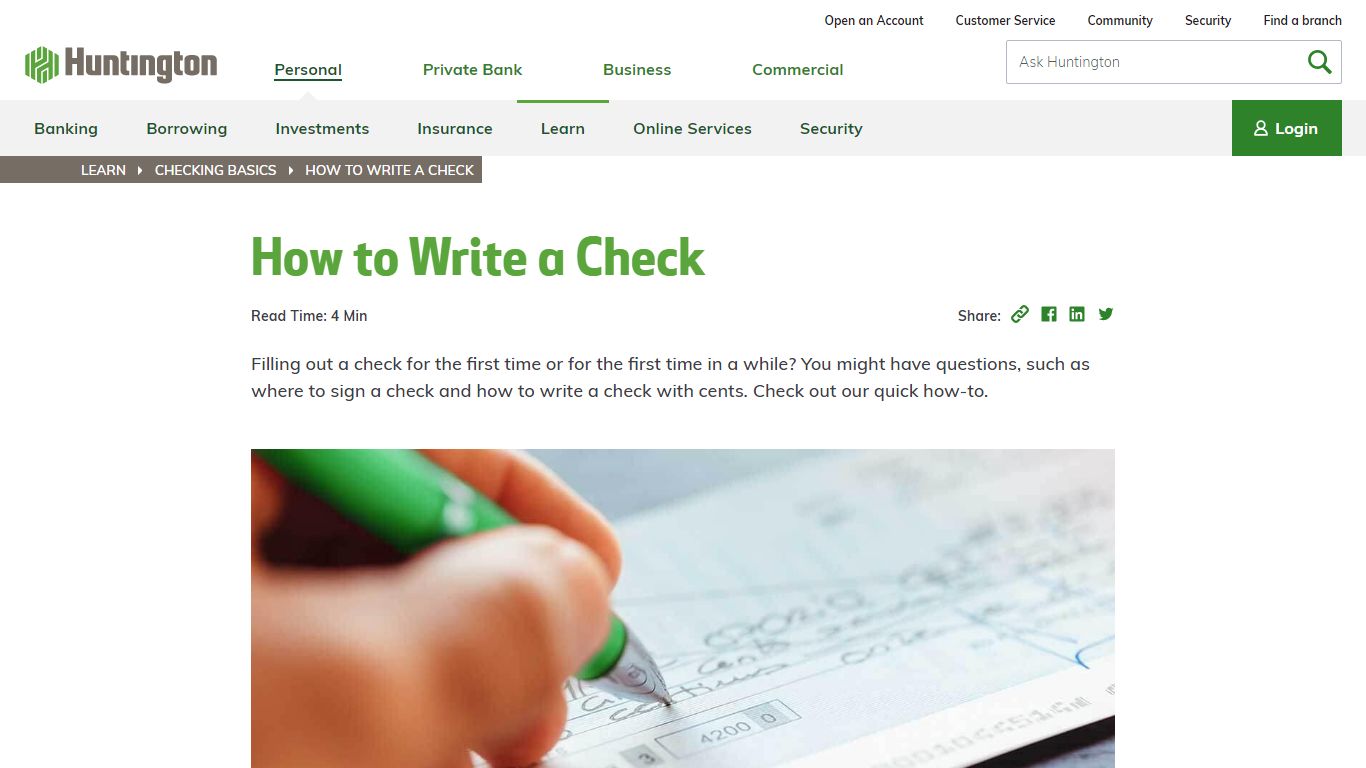 How to Write A Check: Fill Out A Check | Huntington Bank