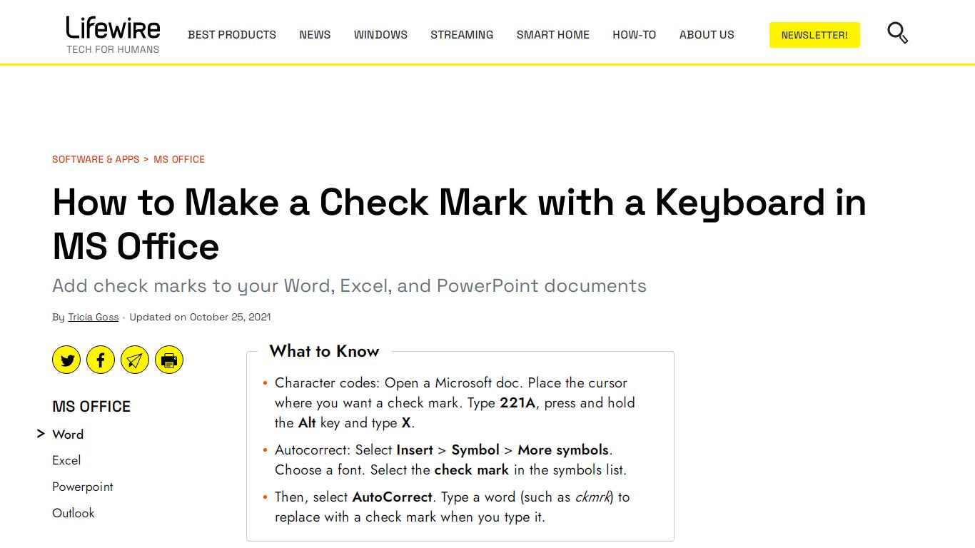 How to Make a Check Mark with a Keyboard in MS Office - Lifewire